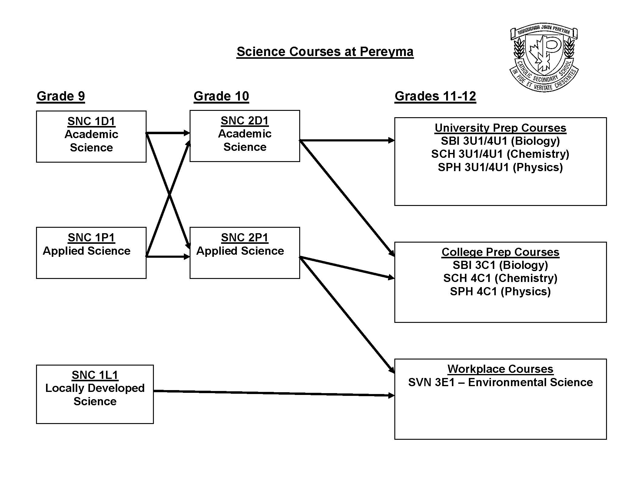 Diagram of Science Courses available at high school