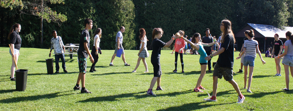 Students playing in a field